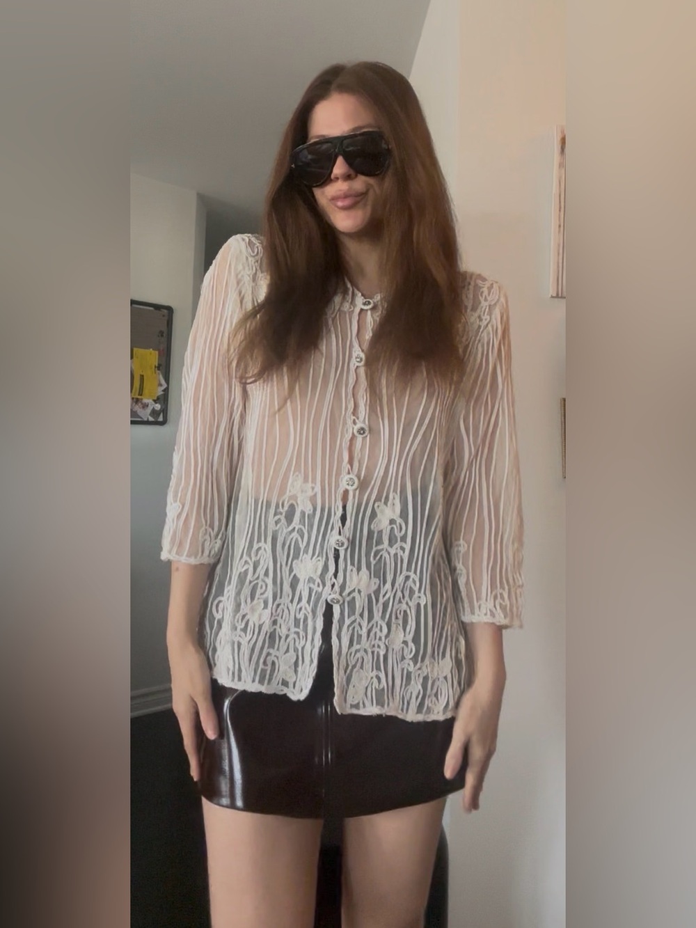 Ivory Embroidered Sheer Button-Front Blouse